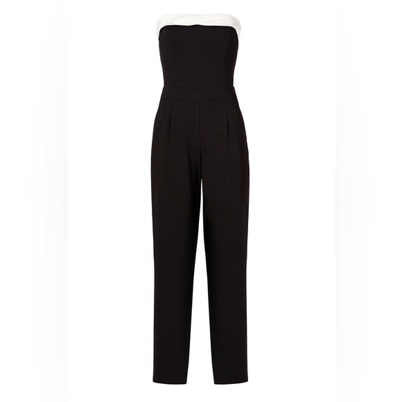 Trina Turk Edda Jumpsuit Sz 8 Satin Trim Wide Leg Strapless in Black Evening